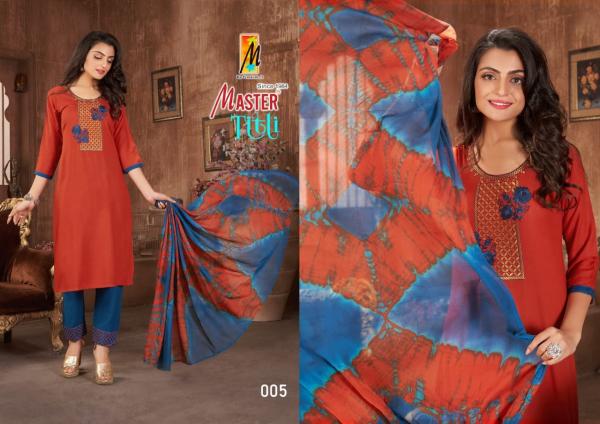 Master Titli Regular Wear Rayon Kurti Pant With Dupatta Collection